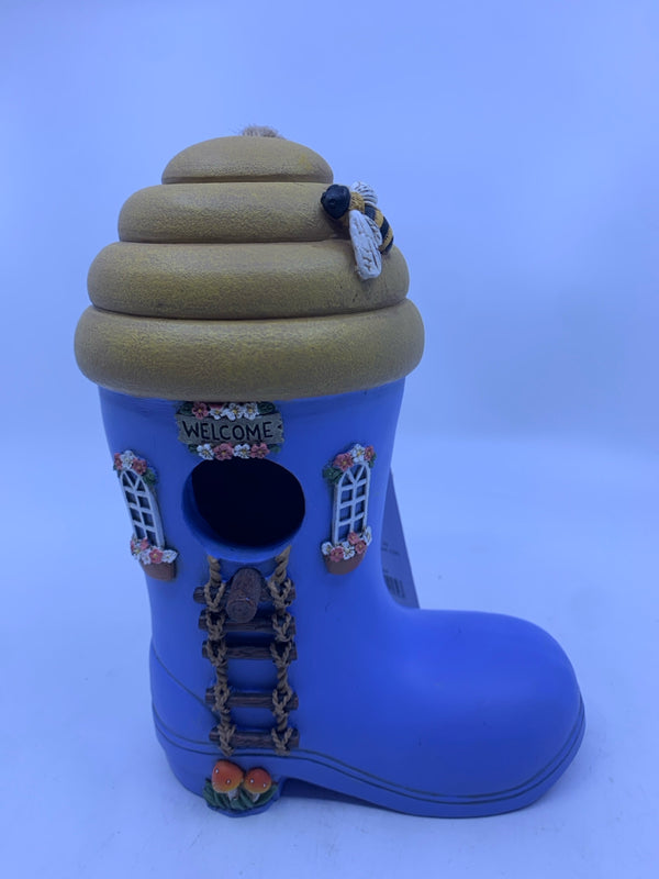 PLACE & TIME BLUE BOOT BIRDHOUSE.