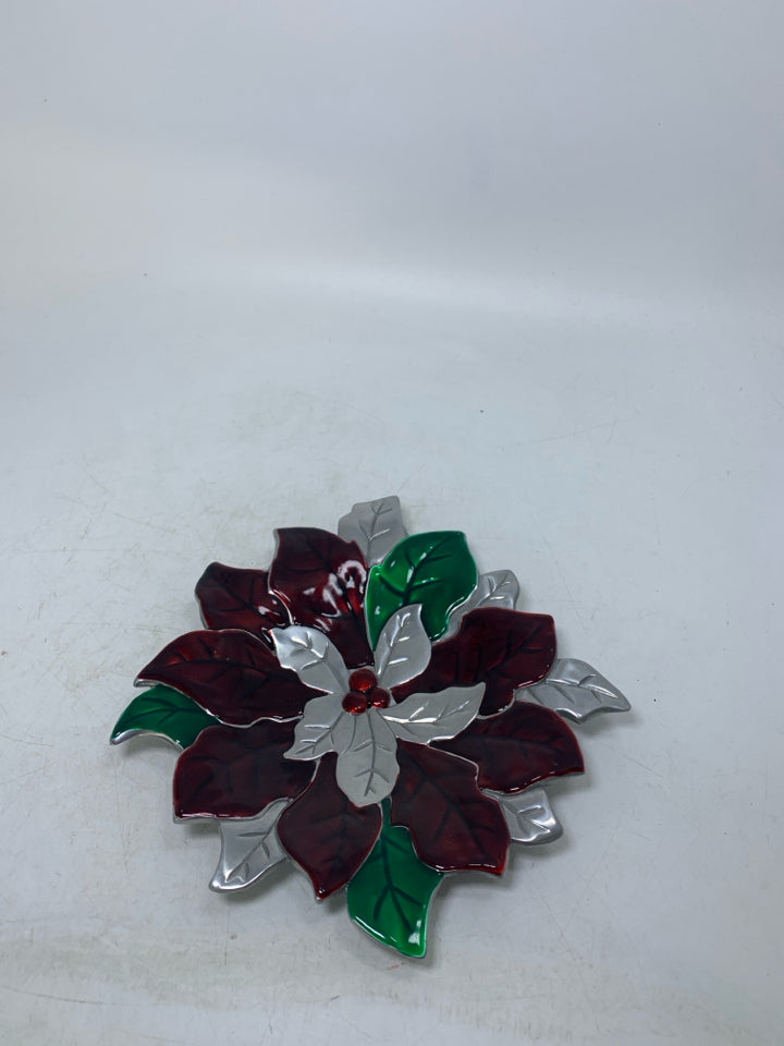 METAL POINSETTIA SHAPED CATCH ALL BOWL.