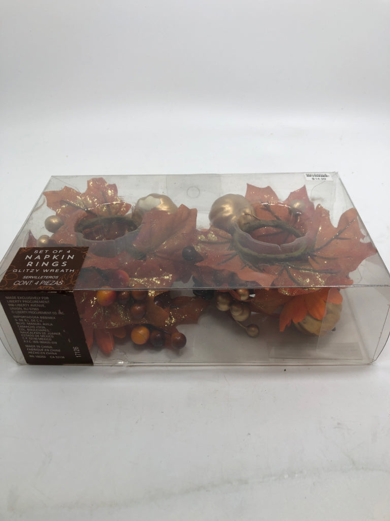 4PC FALL NAPKIN RINGS IN BOX.