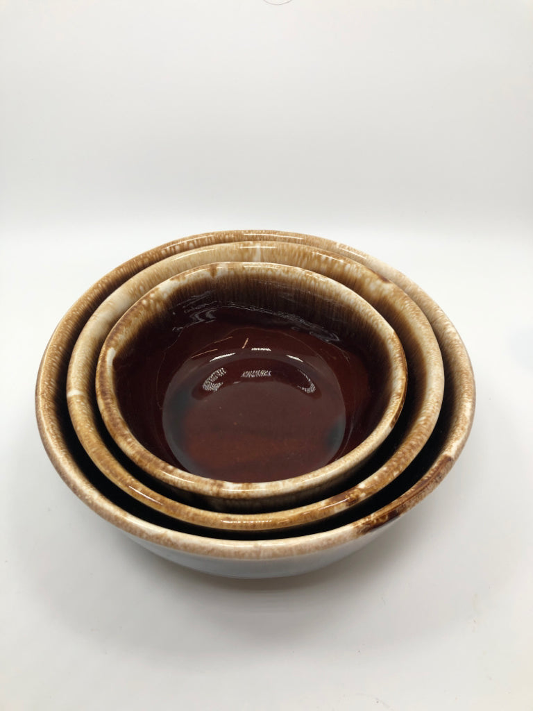 3PC VTG MCCOY NESTING TAN/BROWN GLAZE BOWLS.