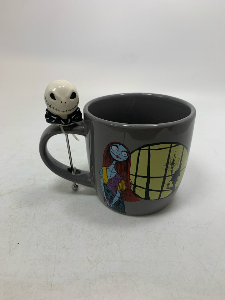 GREY SALLY LOOKING OUT WINDOW NIGHTMARE BEFORE CHRISTMAS MUG W/ STIRER.