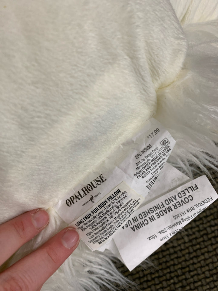WHITE FAUX FUR BED REST PILLOW.
