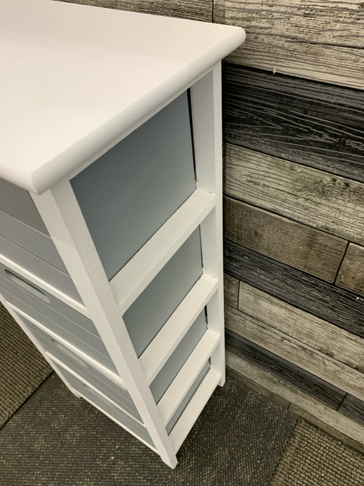 4-DRAWER GRAY & WHITE SHELF.