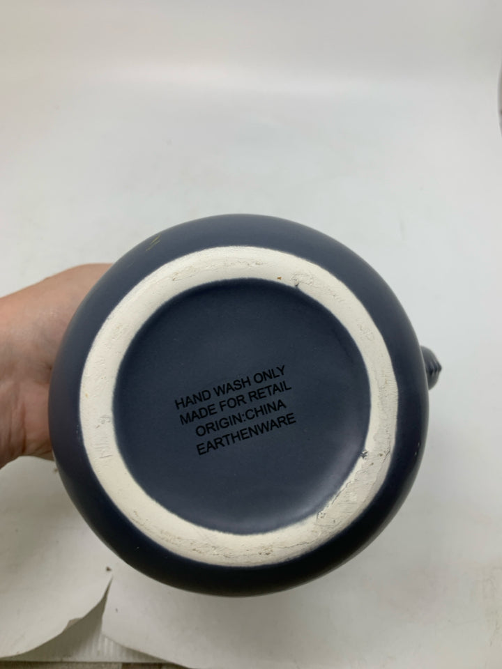 SHOULD DARK BLUE/GREY PITCHER W/ BEADED EDGE.