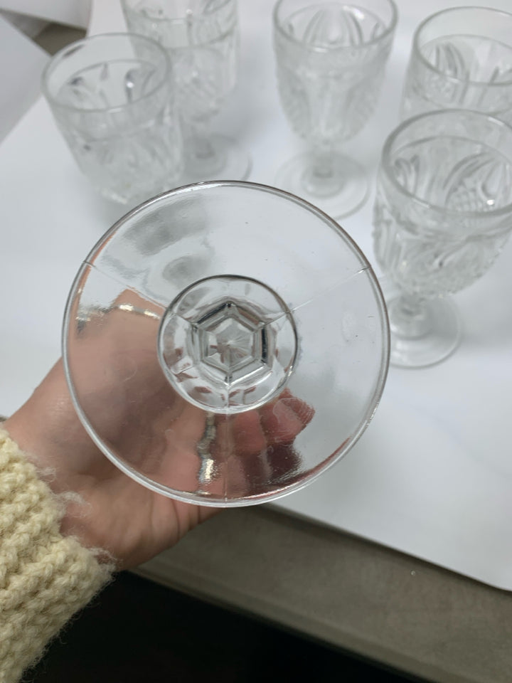 6 CUT CRYSTAL WINE GOBLETS.
