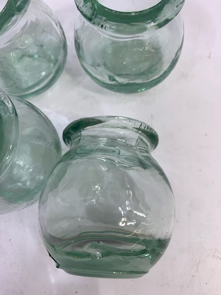 4 MINI GREEN GLASS JARS IN BAG.