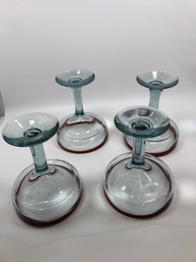 4 RED RIM HEAVY MARGARITA GLASSES