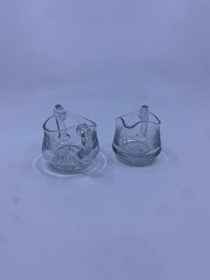 ETCHED GLASS CREAMER AND SUGAR SET.