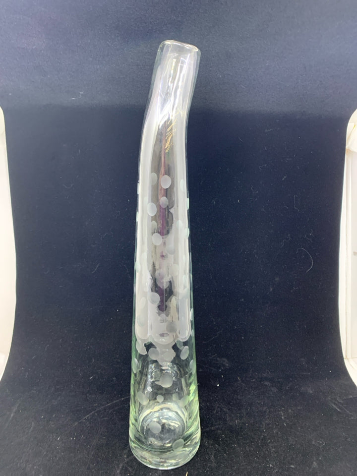 SKINNY GLASS VASE W/EMBOSSED DOTS.