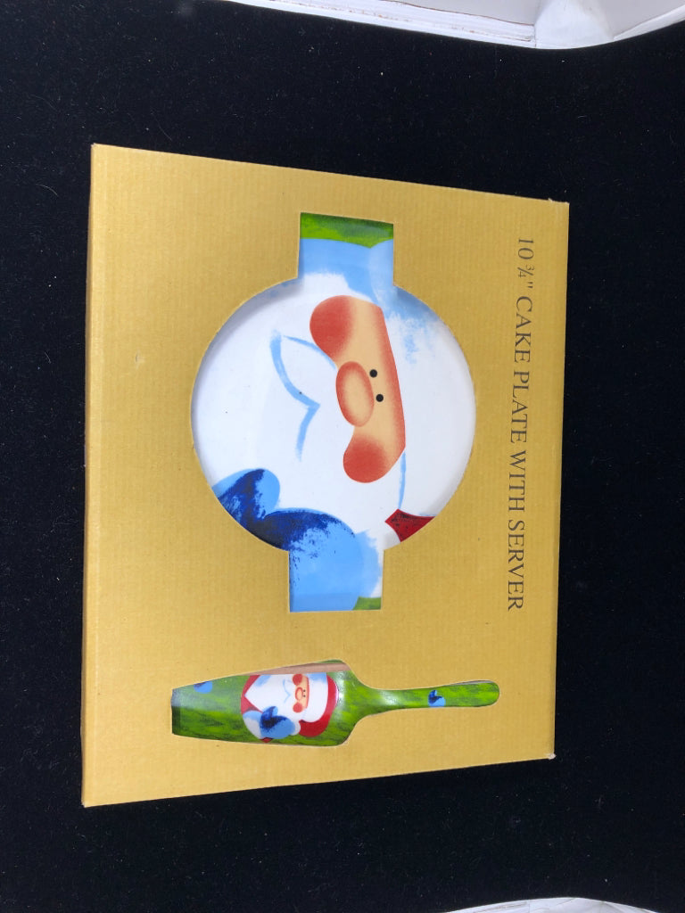 NIB SANTA FACE CAKE PLATE W/ SERVER.