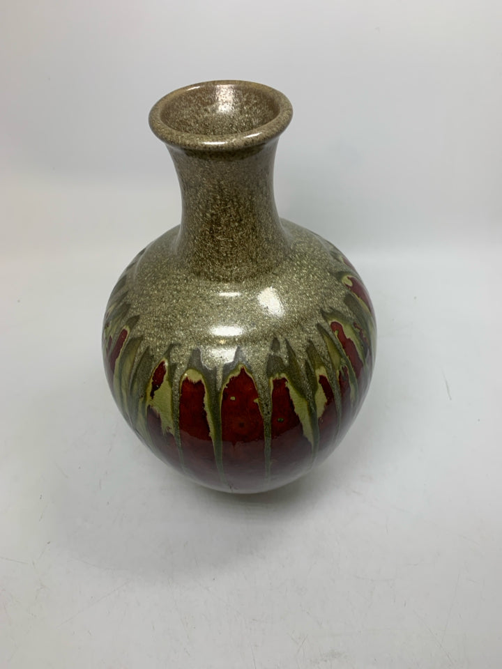 HEAVY VASE W/ METALLIC DRIP NECK.