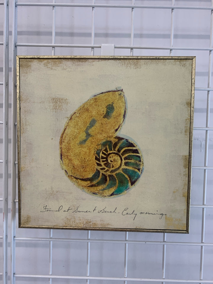 CONCH SHELL PAINTING IN GOLD FRAME.