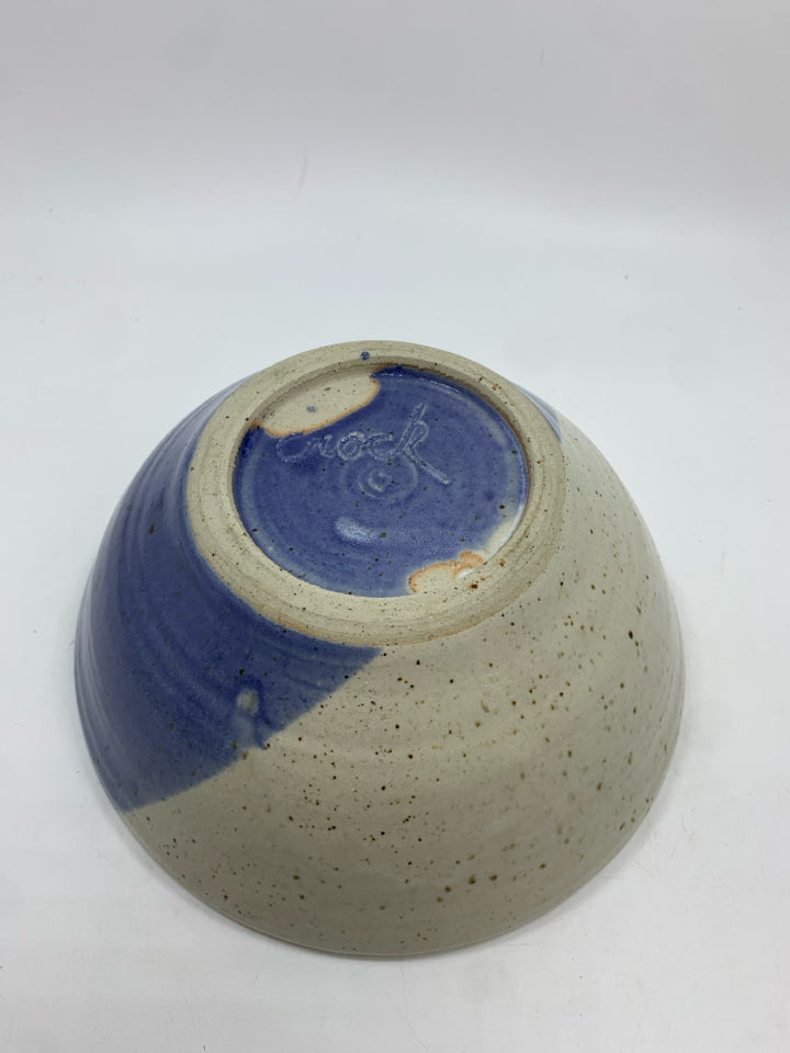 GRAY & BLUE POTTERY BOWL.