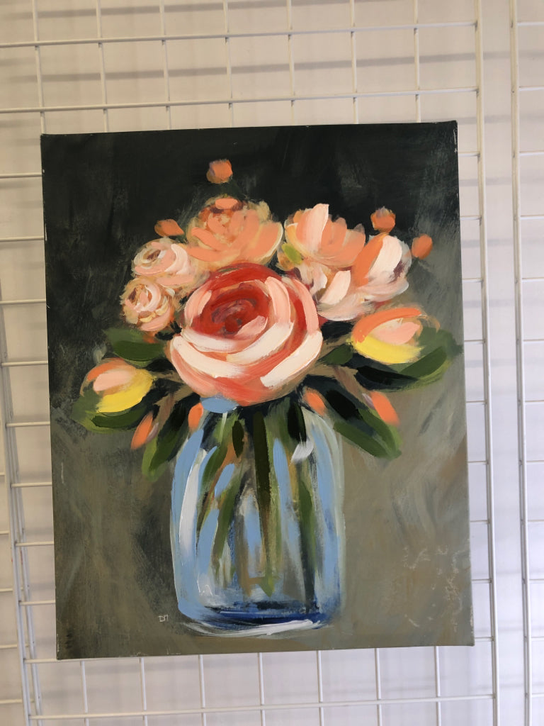 TEXTURED ROSE BOUQUET IN VASE CANVAS.