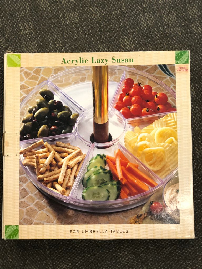 ACRYLIC UMBRELLA TABLE LAZY SUSAN IN BOX.