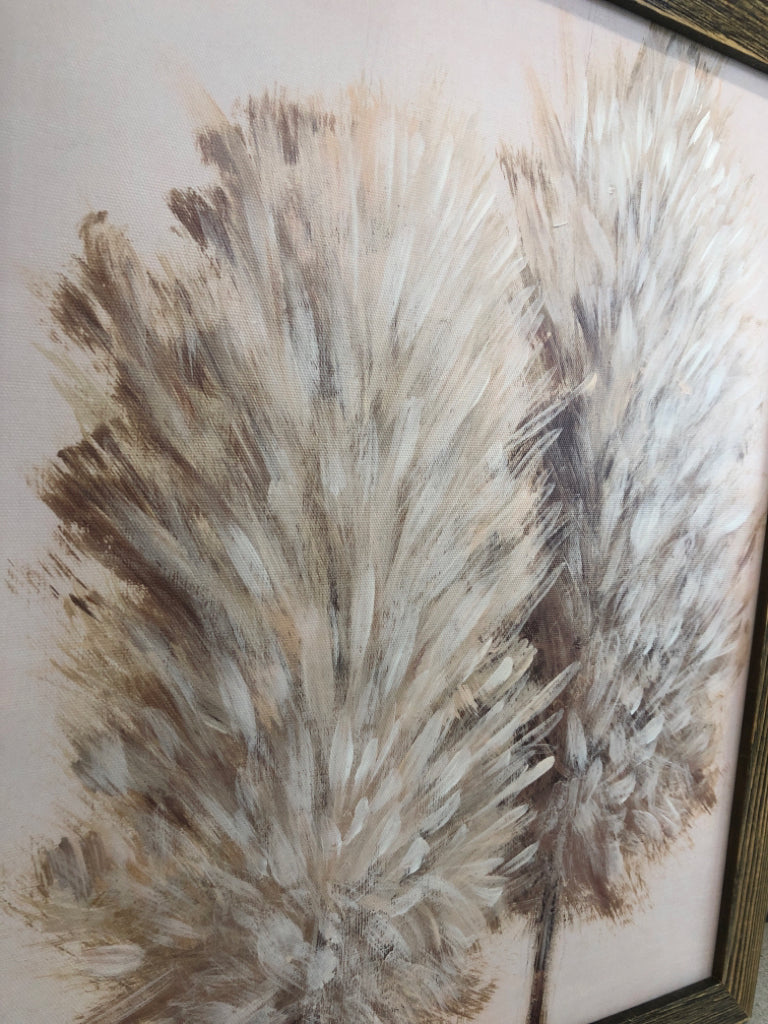 2 WHEAT CANVAS IN BROWN FRAME.