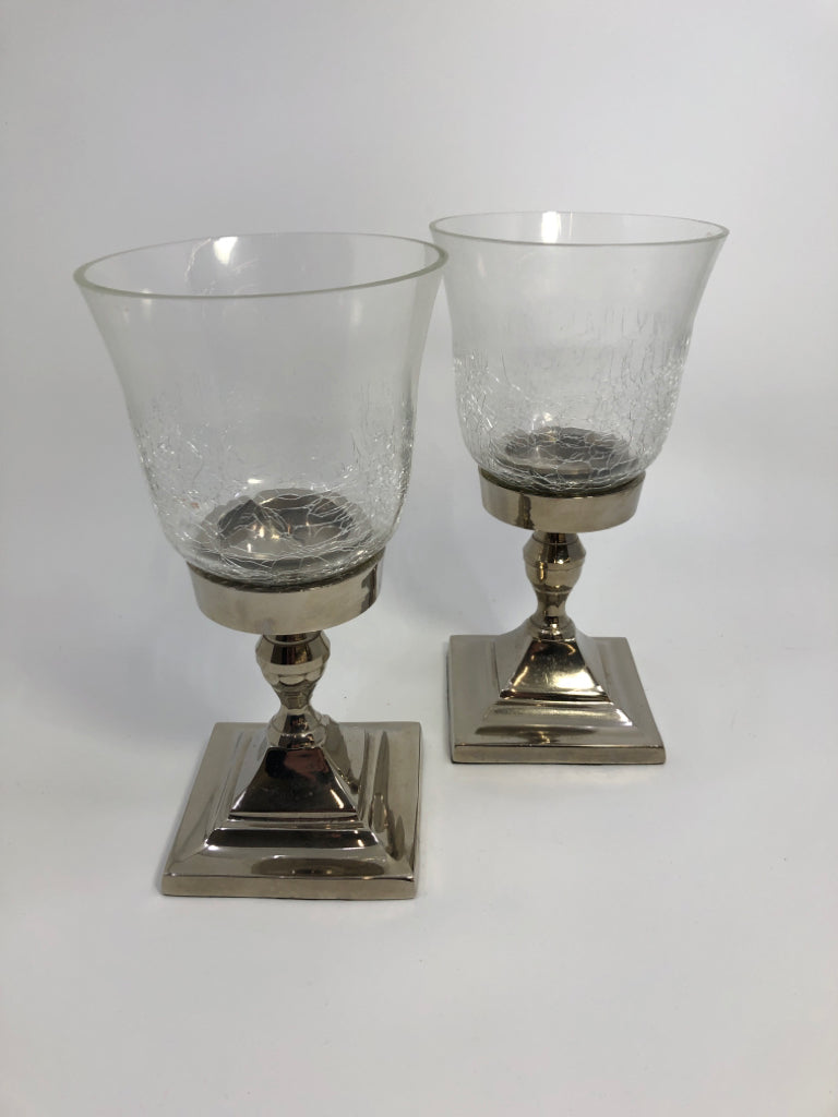 2 CRACKLE TINT HURRICANE CANDLE HOLDER.