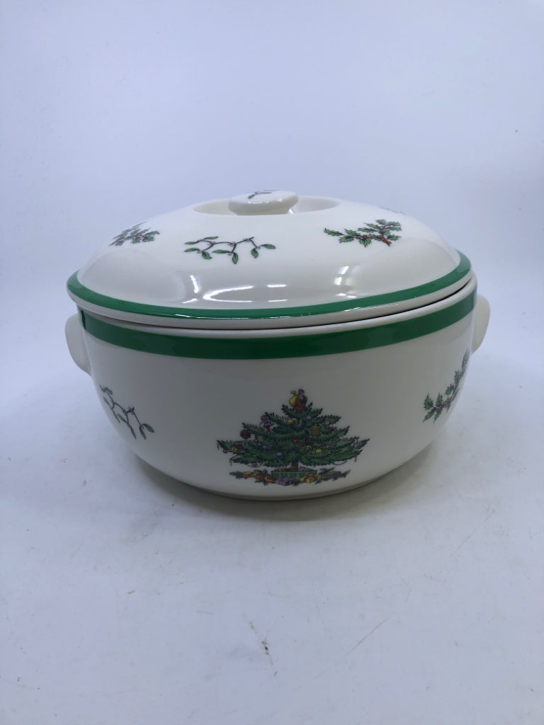 SPODE CHRISTMAS TREE OVEN TO TABLE COVERED SERVER/ BAKER.
