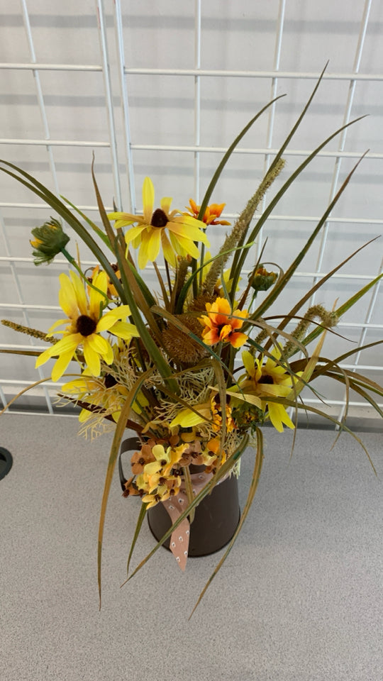 FALL FLORALS IN METAL PITCHER.