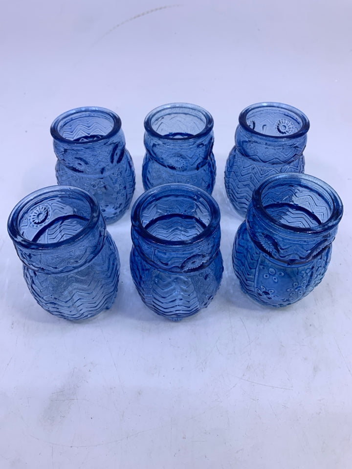 6 BLUE OWL SHOT GLASSES.