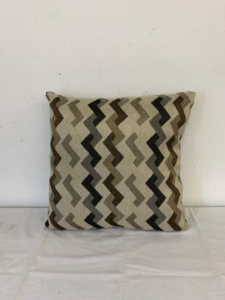 BROWN GREY ZIG ZAG PATTERN PILLOW.