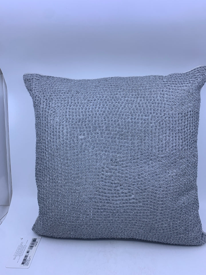 NEW SILVER BEADED AND GREY PILLOW.