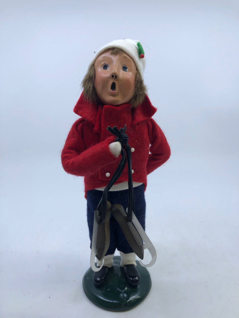 BYERS' CHOICE BOY IN RED COAT W SKATES-1992.
