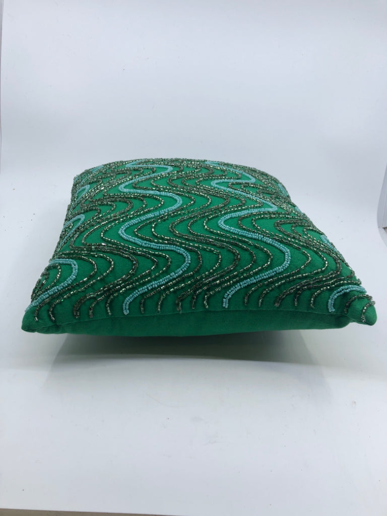 TEAL BEADED PILLOW.