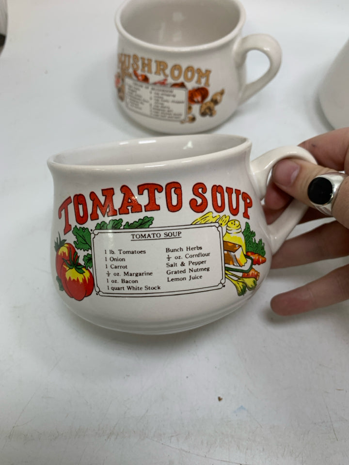 4 VTG SOUP RECIPE BOWL/MUGS.