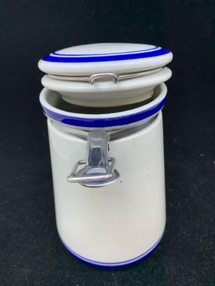 BLUE GREY CANISTER W METAL CLASP.