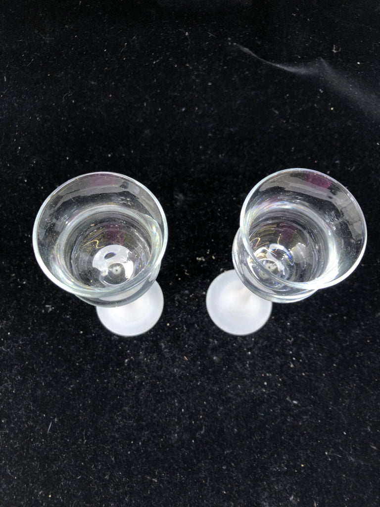 2 CORDIAL FROSTED STEM CANDLE HOLDERS.