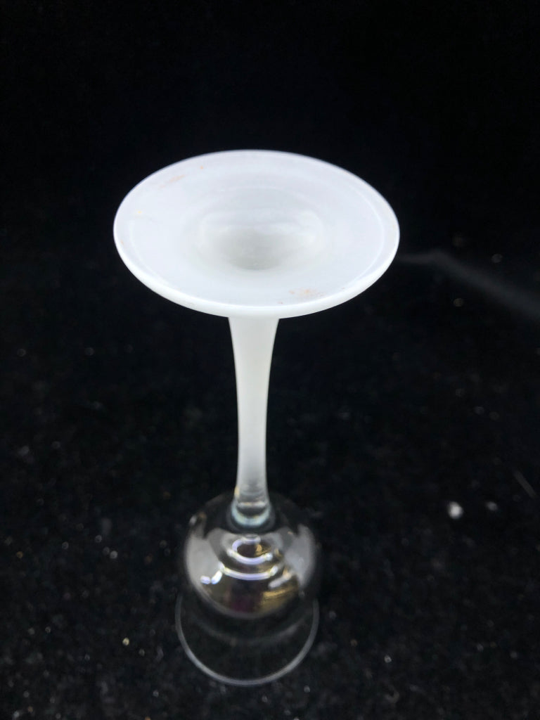 2 CORDIAL FROSTED STEM CANDLE HOLDERS.