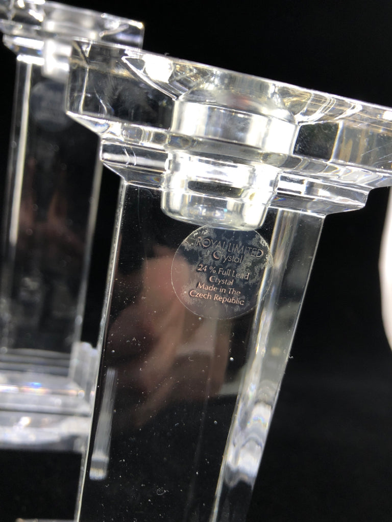 3PC VARIED HEIGHT CRYSTAL CANDLE HOLDERS.