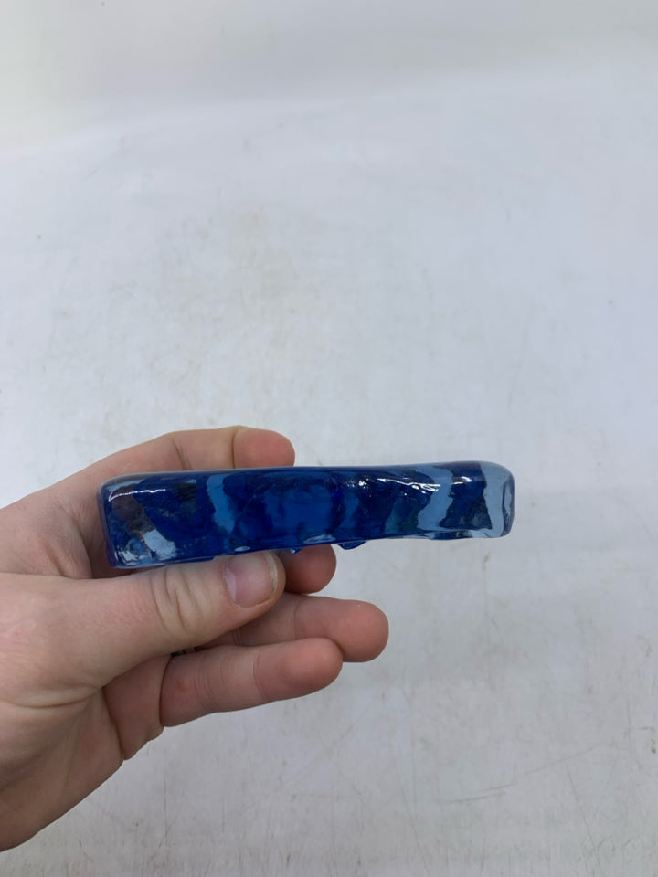 GLASS BLUE CRAVED LIGHT HOUSE.