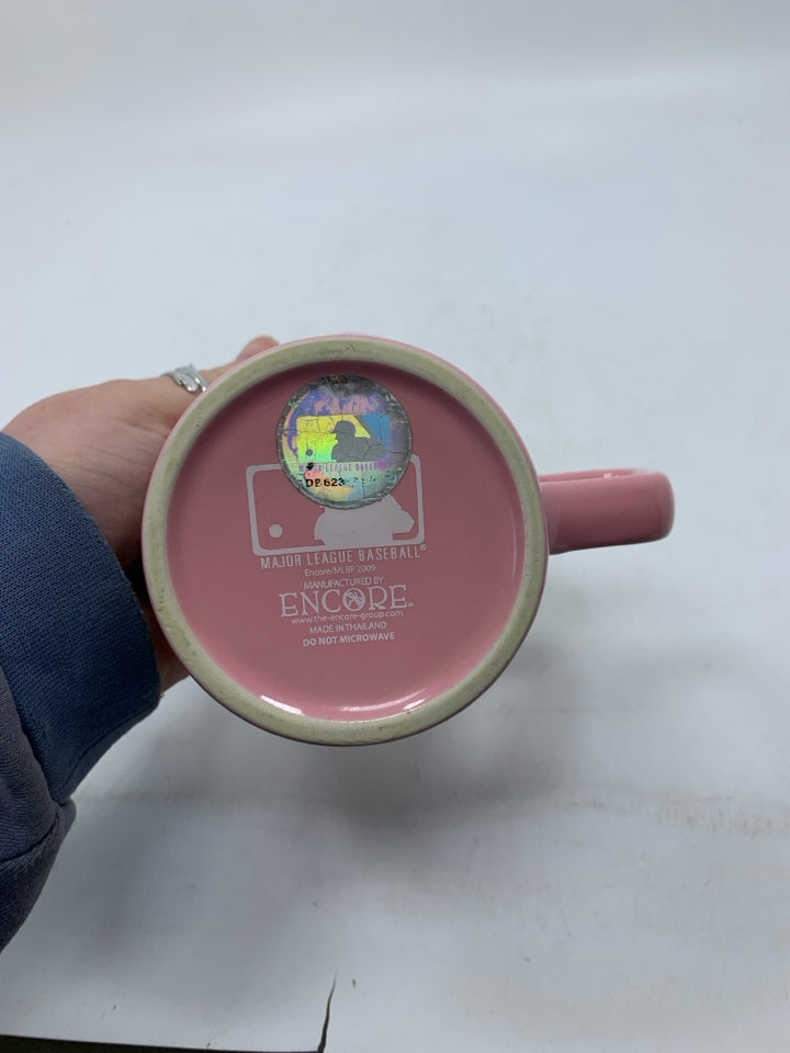 PINK EMBOSSED BOSTON RED SOX MUG.