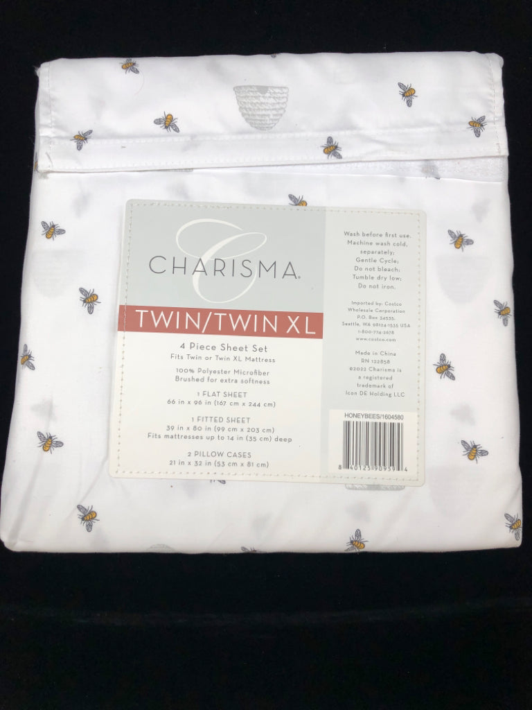 NEW 4PC TWIN BED SHEETS-BEE & HIVE