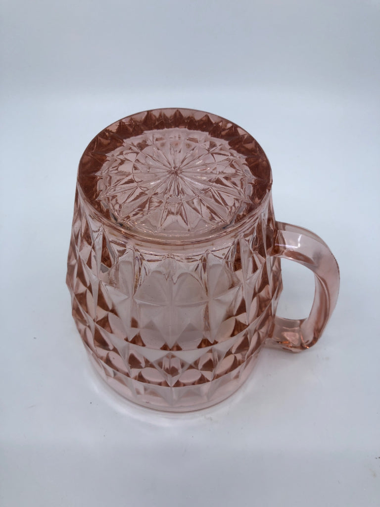 VTG PINK GLASS HEAVY PITCHER.