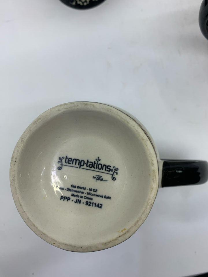 4 BLACK OLD WORLD TEMP-TATIONS MUGS.