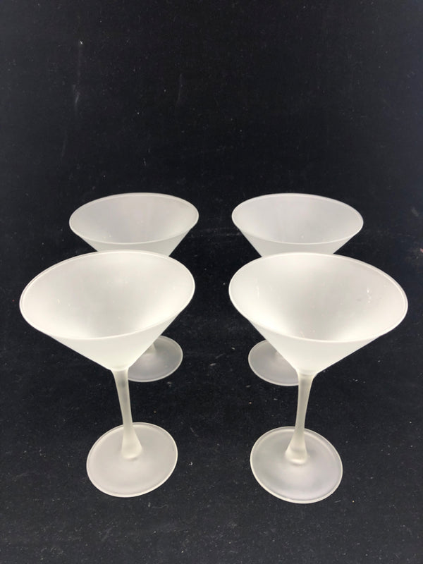 4 FROSTED MARTINI GLASSES.