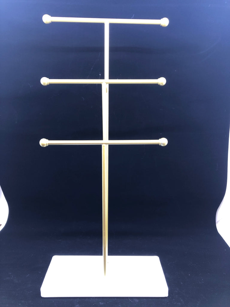 TALL GOLD JEWELRY ORGANIZER W/WHITE BASE.