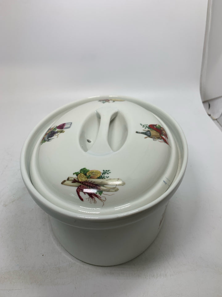 WINE CHEESE LOBSTER THEMED OVAL CASSEROLE DISH W/ LID.