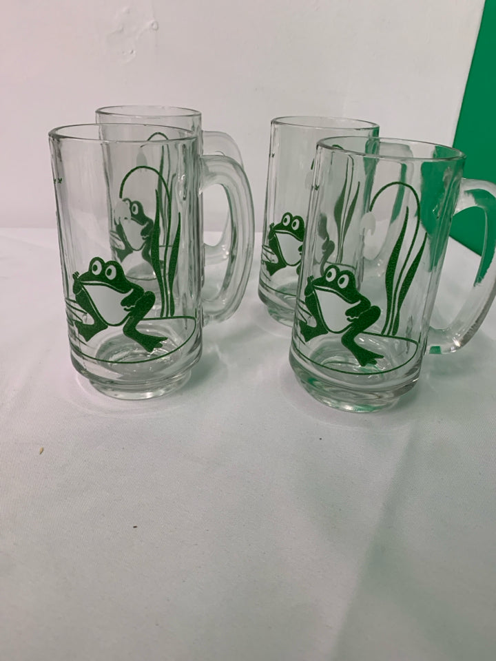 4 VTG GREEN FROG MUGS.