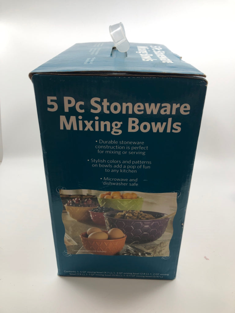 5 PC STONEWARE MIXING BOWLS.