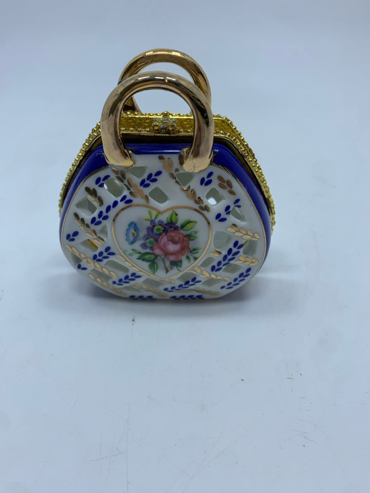 PORCELAIN PURSE TRINKET BOX.