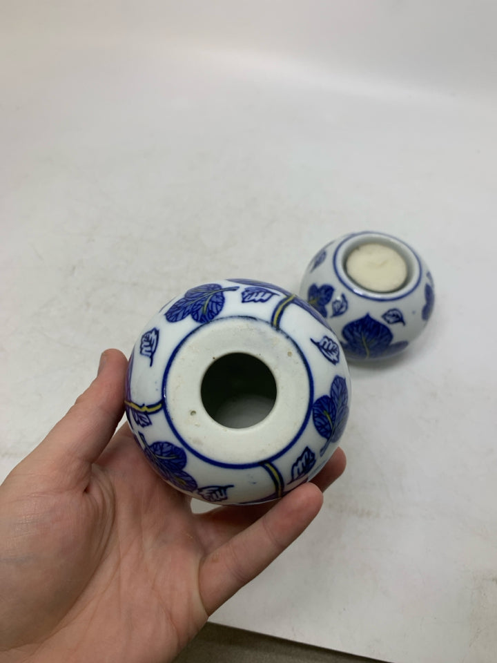 BLUE LEAVES CERAMIC ASIAN STYLE TEA LIGHT HOLDERS.