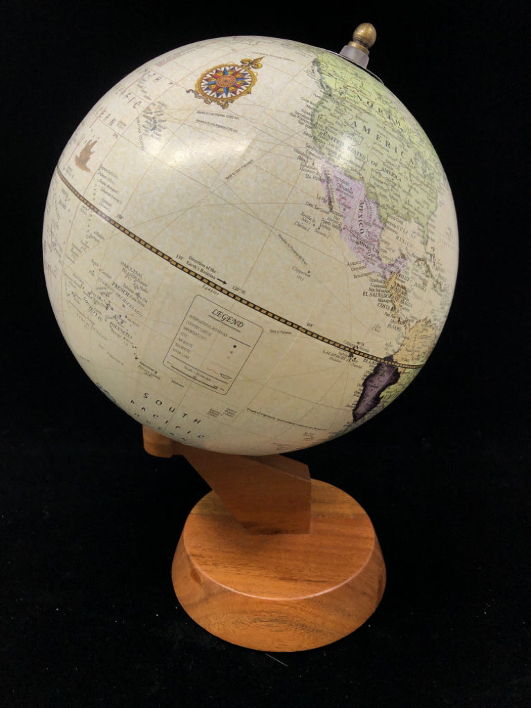 GLOBE W/TAN WOODEN BASE.
