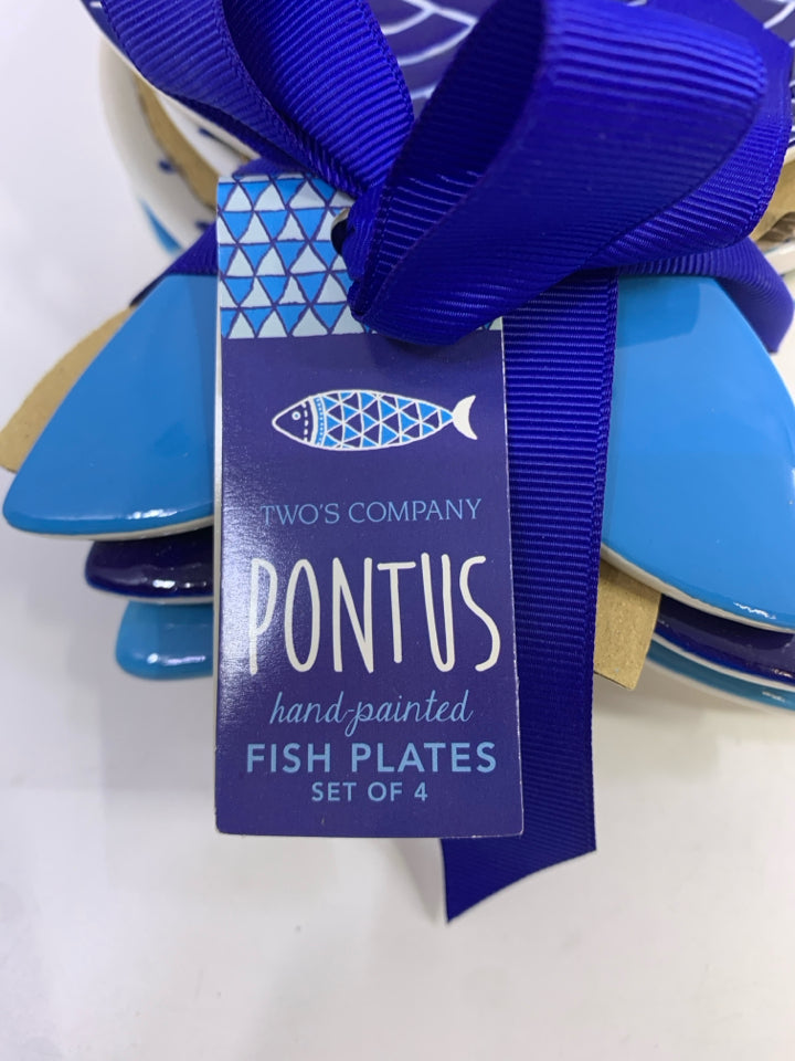 NWT 4 BLUE PONTUS FISH PLATES.