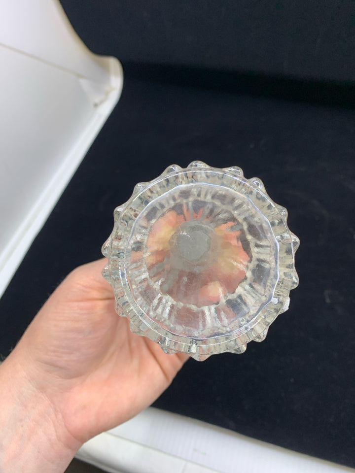 CLEAR CUT GLASS PERFUME BOTTLE W/BOW TOPPER.