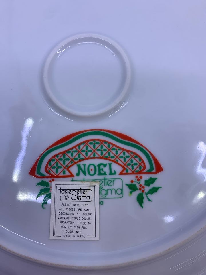 VTG ROUND RED AND GREEN HOLLY SERVING PLATE.