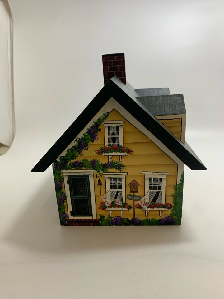 PRIMITIVE WOODEN PAINTED HOUSE W/LID.